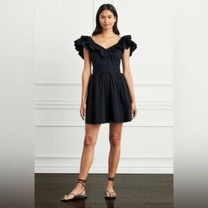 Hill House Ana Dress Small Mini Flounce Flutter Sleeve Poplin Black New!